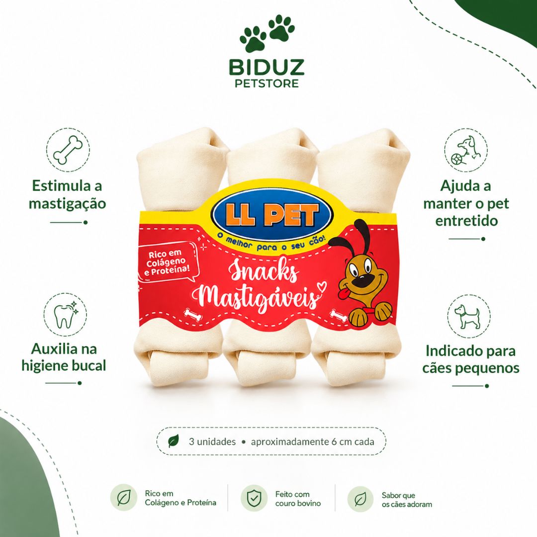 Ossinho Nó LL Pet para Cães Pequenos – 3 Unidades | 6 cm