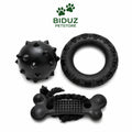 Kit 3 Brinquedos Mordedores para Cães – Pneu, Bola Cravo e Ossinho com Corda