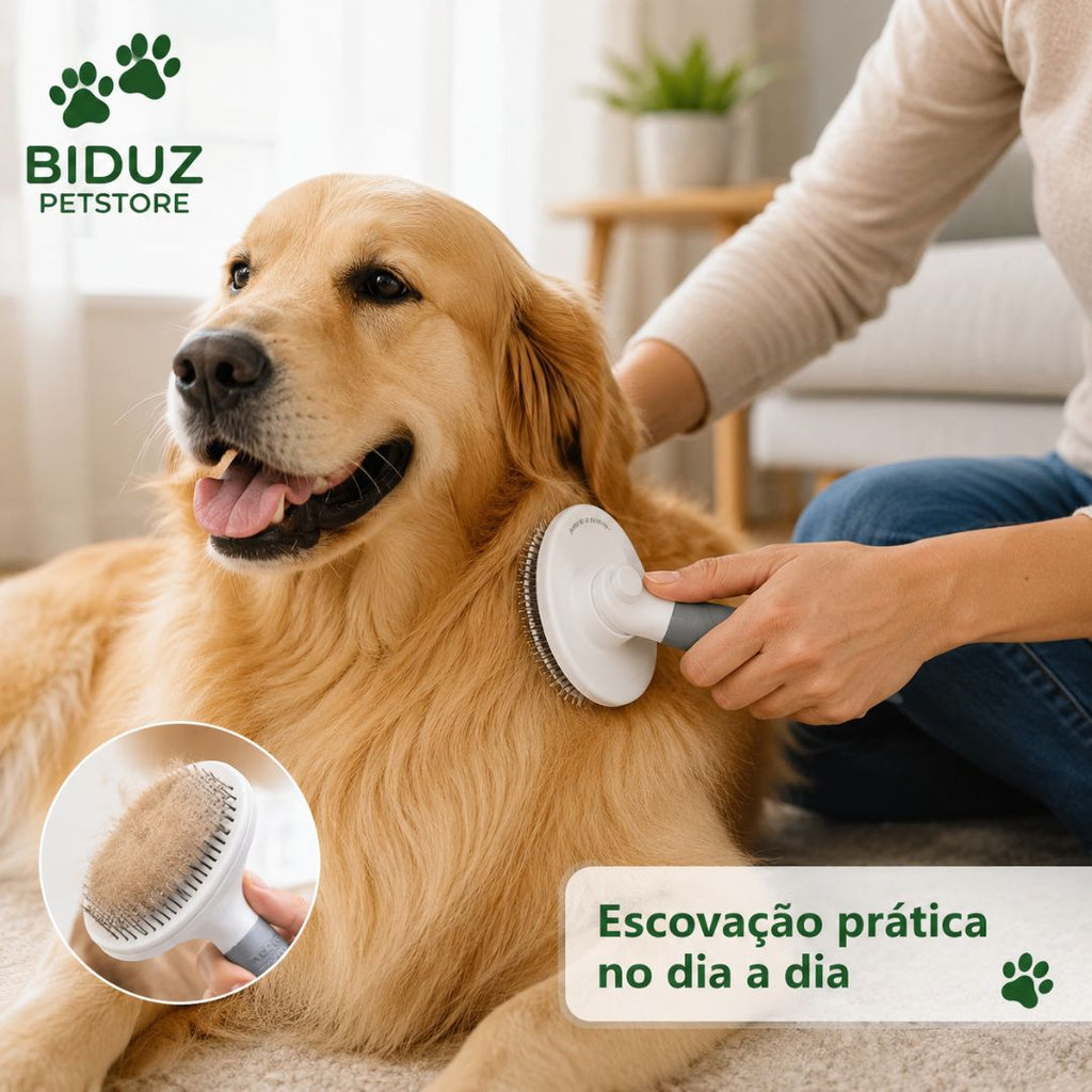 Escova Autolimpante para Cães e Gatos – Remove Pelos e Massageia