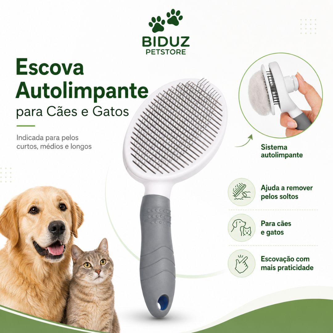 Escova Autolimpante para Cães e Gatos – Remove Pelos e Massageia