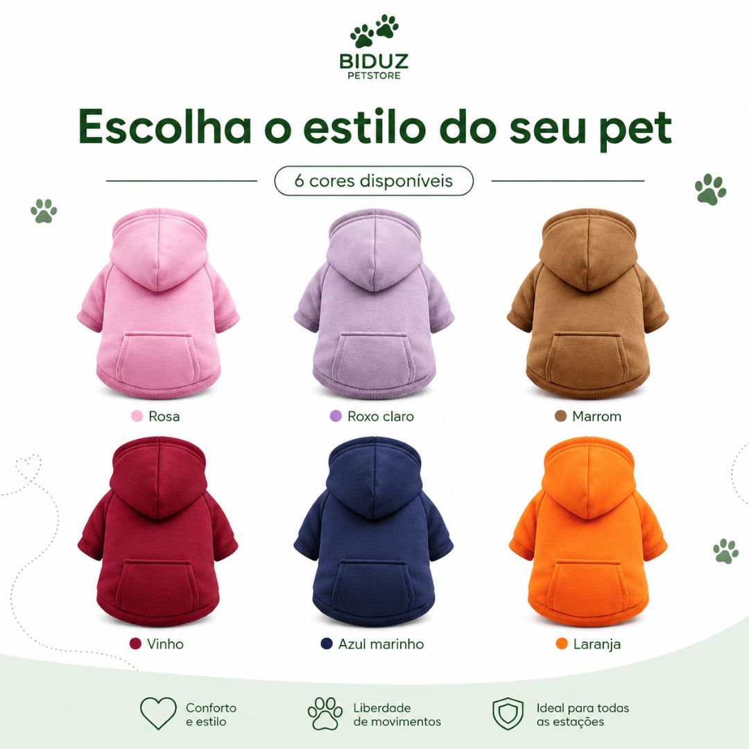 Moletom Pet com Capuz e Bolso para Cães e Gatos – Confortável e Estiloso
