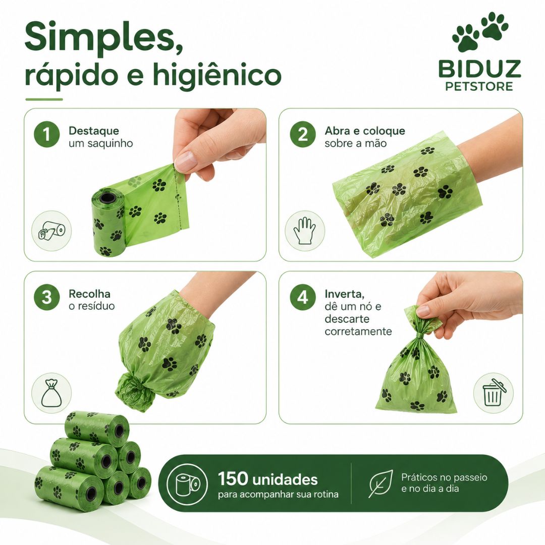 Refil de Saquinhos Higiênicos para Pets – 150 Unidades Biodegradáveis