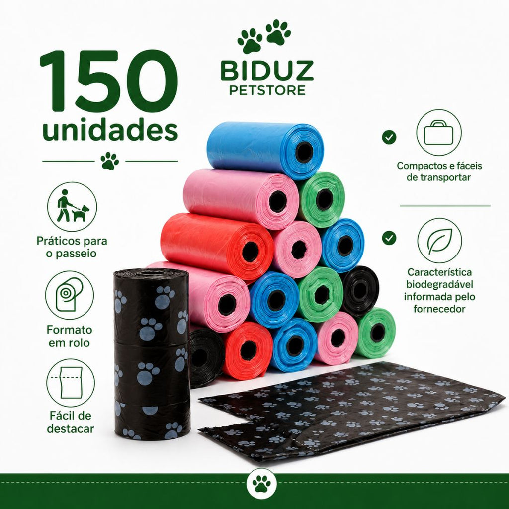 Refil de Saquinhos Higiênicos para Pets – 150 Unidades Biodegradáveis
