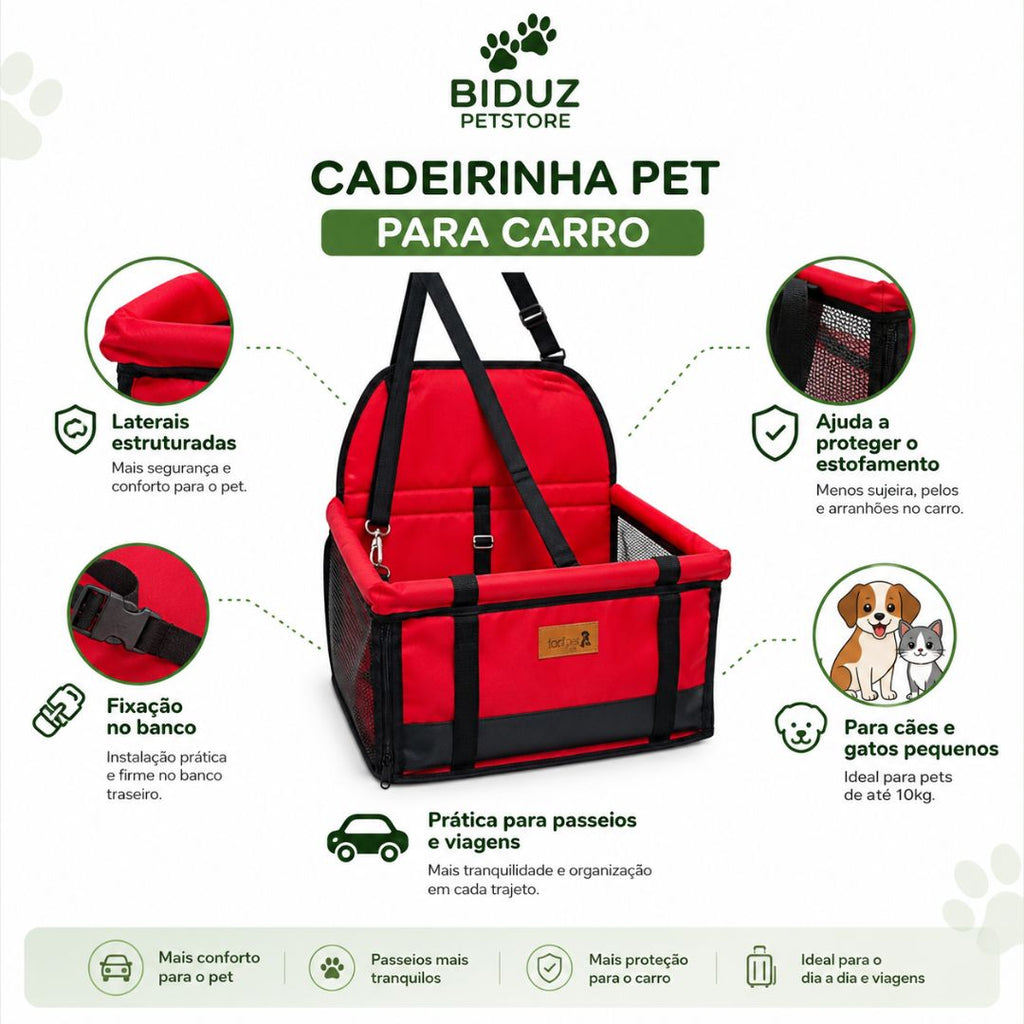 Cadeirinha Pet para Carro com Fixação – Assento de Transporte para Cães e Gatos