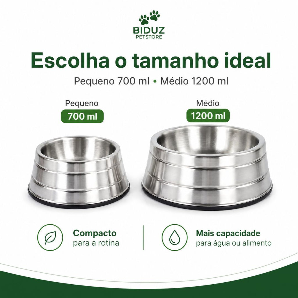 Comedouro ou Bebedouro de Alumínio Antiderrapante para Cães e Gatos – 700 ml e 1200 ml