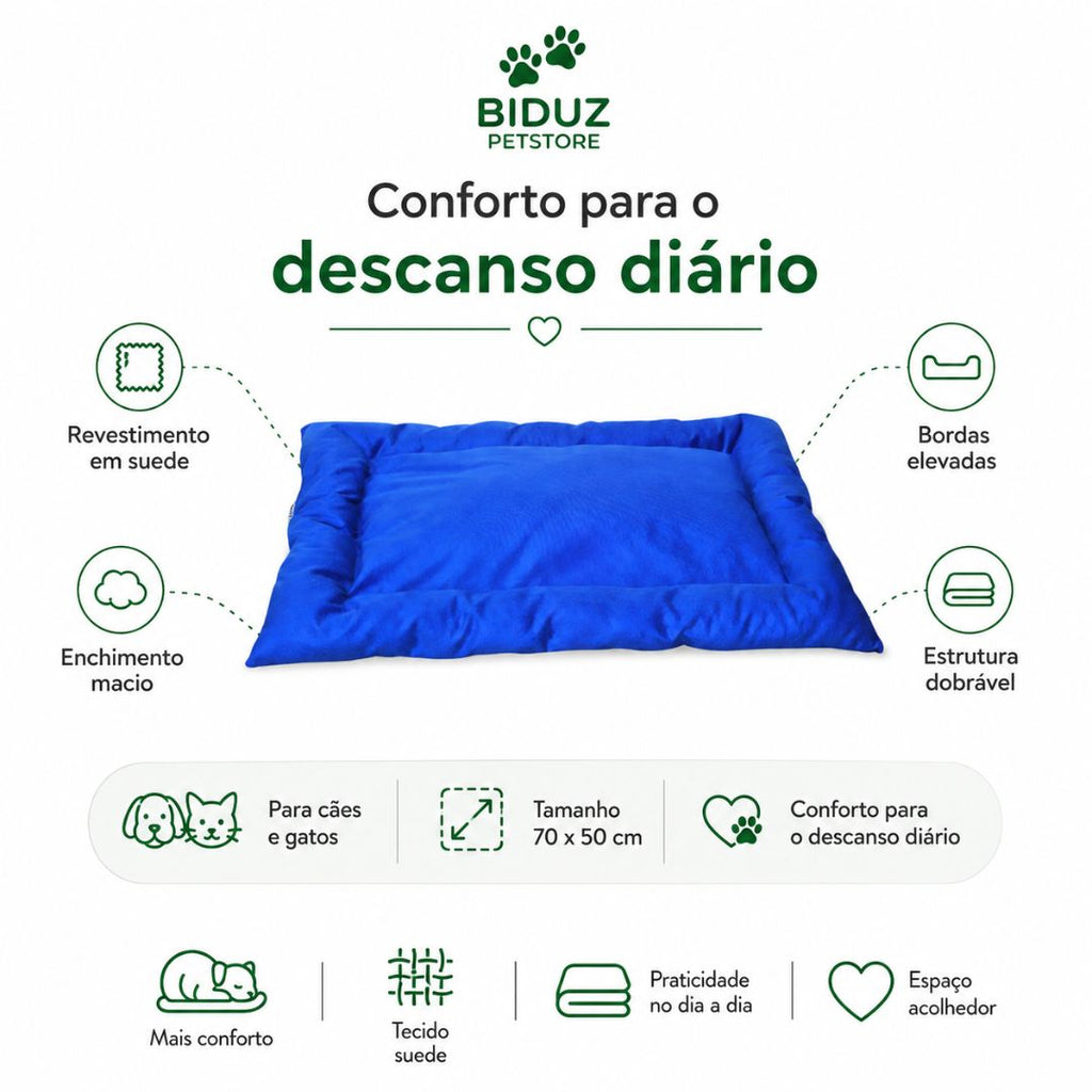 Caminha Colchonete Pet 70x50 cm em Suede para Cães e Gatos