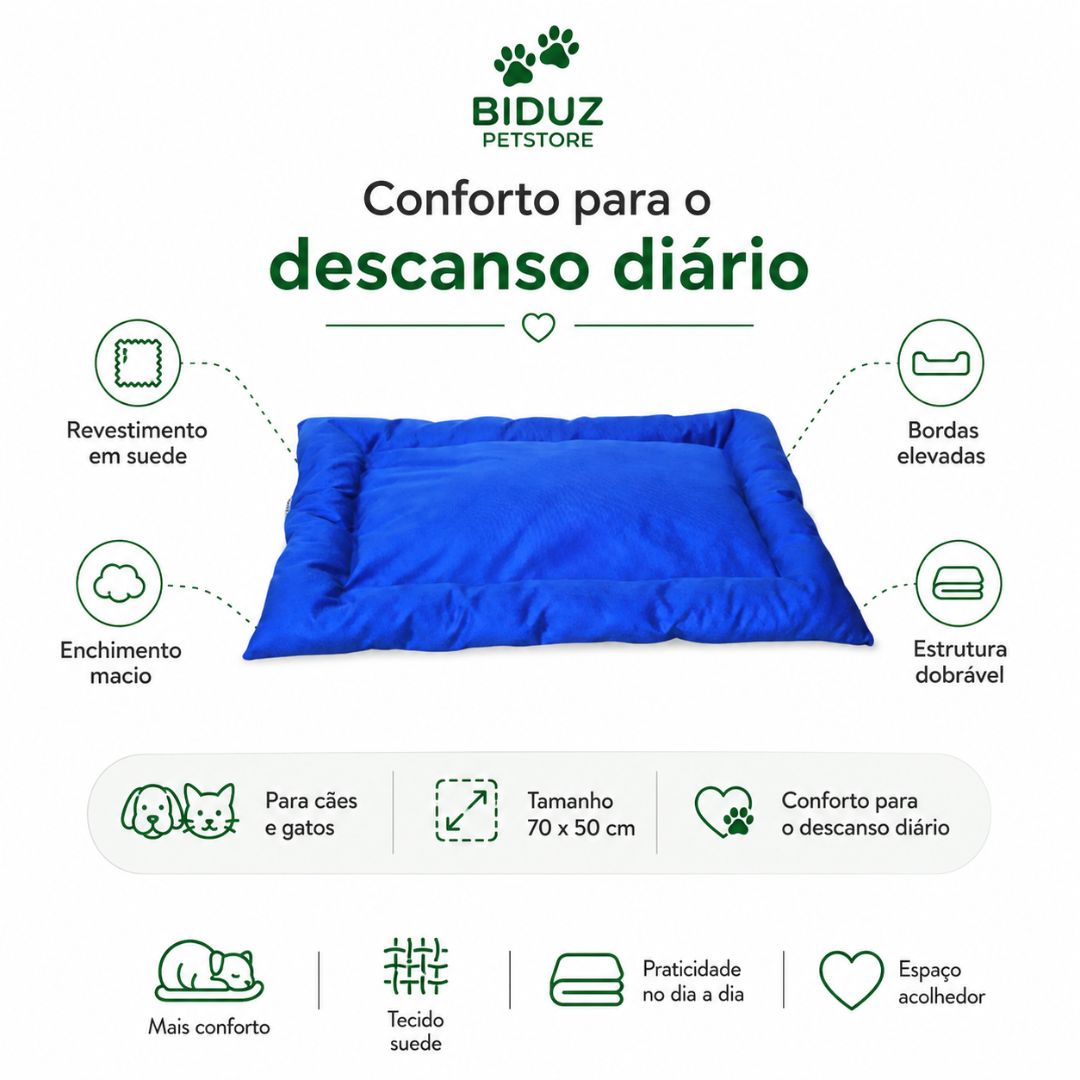 Caminha Colchonete Pet 70x50 cm em Suede para Cães e Gatos