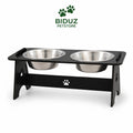 Comedouro Elevado Duplo para Cães e Gatos com 2 Potes de Alumínio
