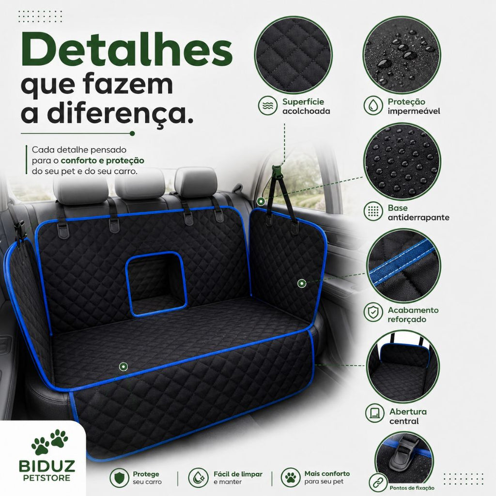 Capa Protetora Premium 4 em 1 para Banco de Carro Pet Impermeável Acolchoada e Antiderrapante – Cães e Gatos