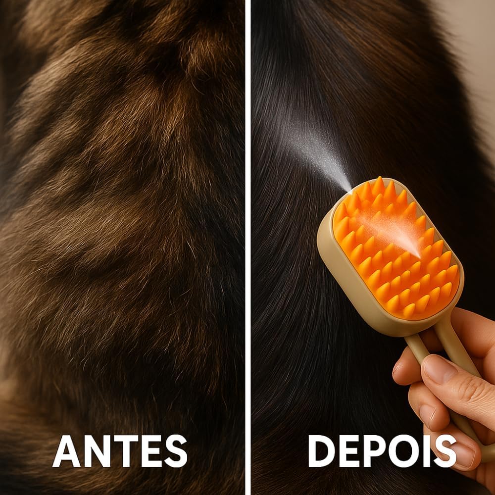 Escova Pet Premium 3 em 1 a Vapor Recarregável
