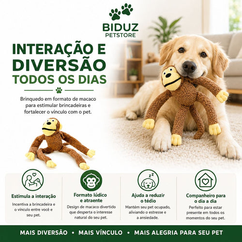 Brinquedo Macaco de Pelúcia para Cães | Interativo, Macio e Ideal para Brincadeiras