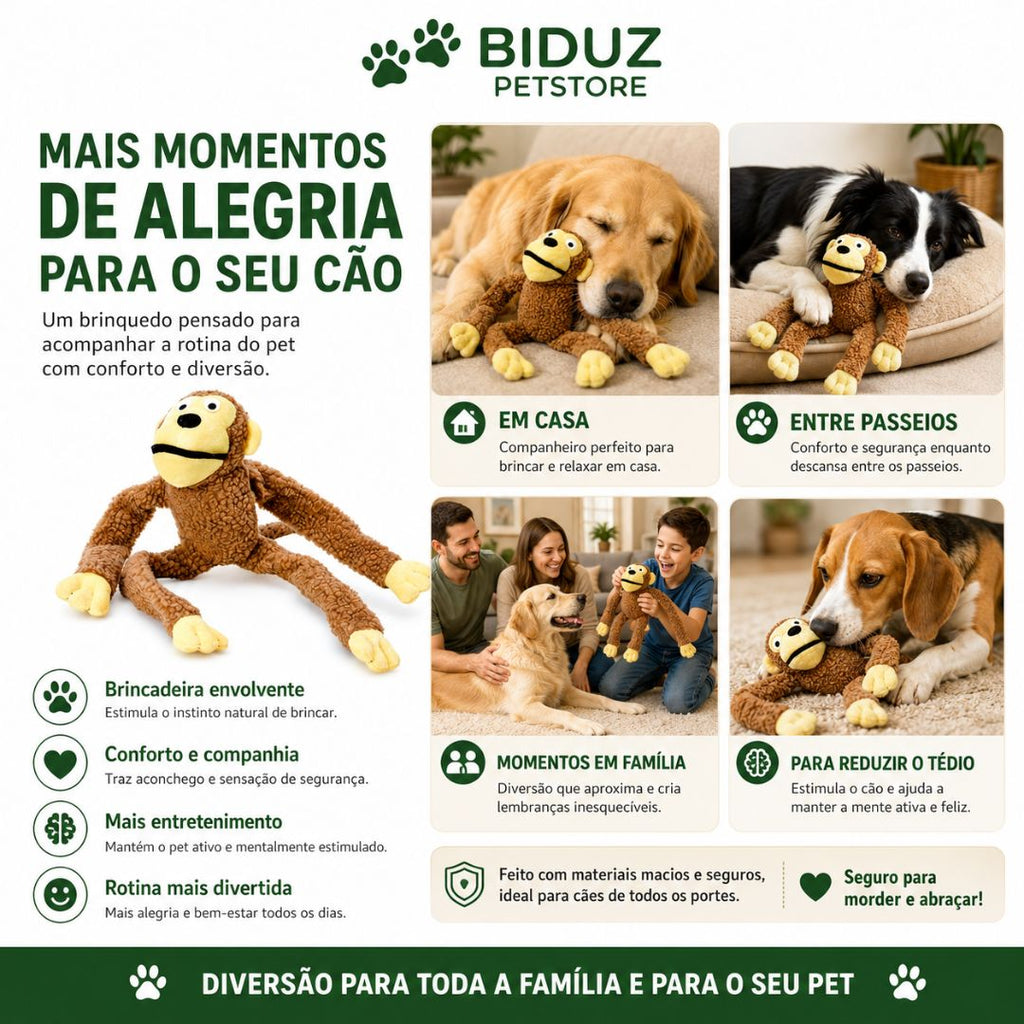 Brinquedo Macaco de Pelúcia para Cães | Interativo, Macio e Ideal para Brincadeiras