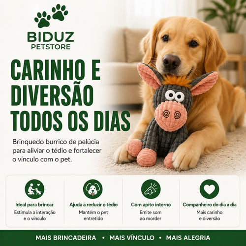 Brinquedo Burrinho de Pelúcia para Cães com Apito Interno e Corda | 22 × 10 cm