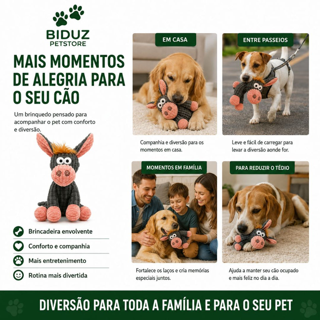 Brinquedo Burrinho de Pelúcia para Cães com Apito Interno e Corda | 22 × 10 cm