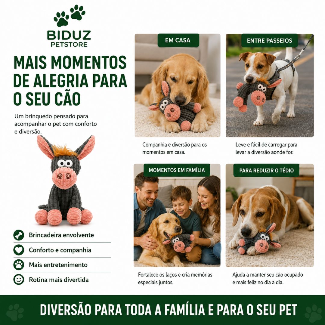 Brinquedo Burrinho de Pelúcia para Cães com Apito Interno e Corda | 22 × 10 cm