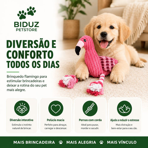 Brinquedo Flamingo de Pelúcia para Cães com Apito e Pernas de Corda | Interativo e Macio