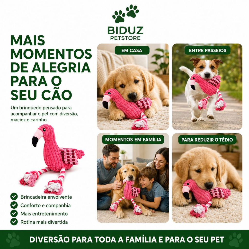 Brinquedo Flamingo de Pelúcia para Cães com Apito e Pernas de Corda | Interativo e Macio