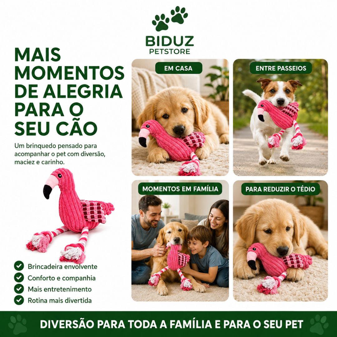 Brinquedo Flamingo de Pelúcia para Cães com Apito e Pernas de Corda | Interativo e Macio
