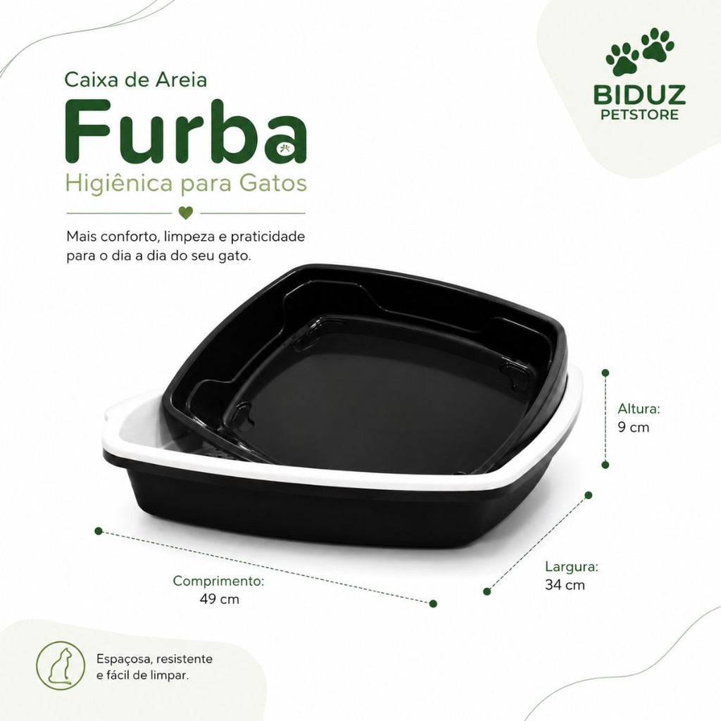 Caixa de Areia Higiênica Furba para Gatos 3 Peças com Borda Removível