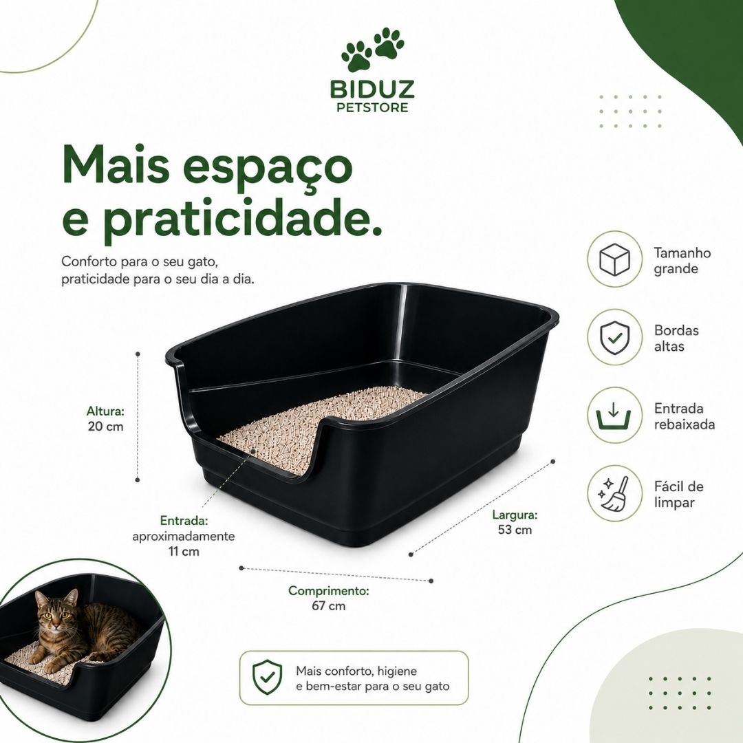 Caixa de Areia Furba Grande para Gatos com Borda Alta – 67 x 53 x 20 cm
