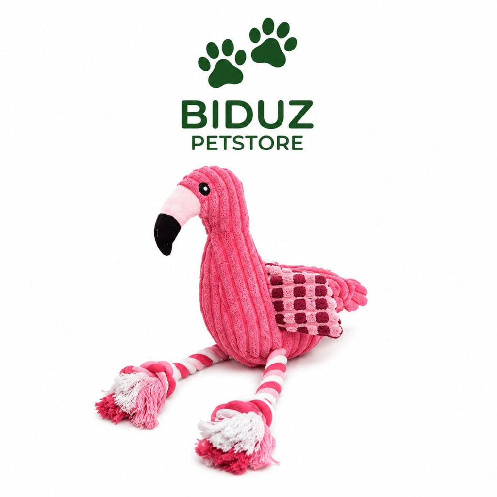 Brinquedo Flamingo de Pelúcia para Cães com Apito e Pernas de Corda | Interativo e Macio