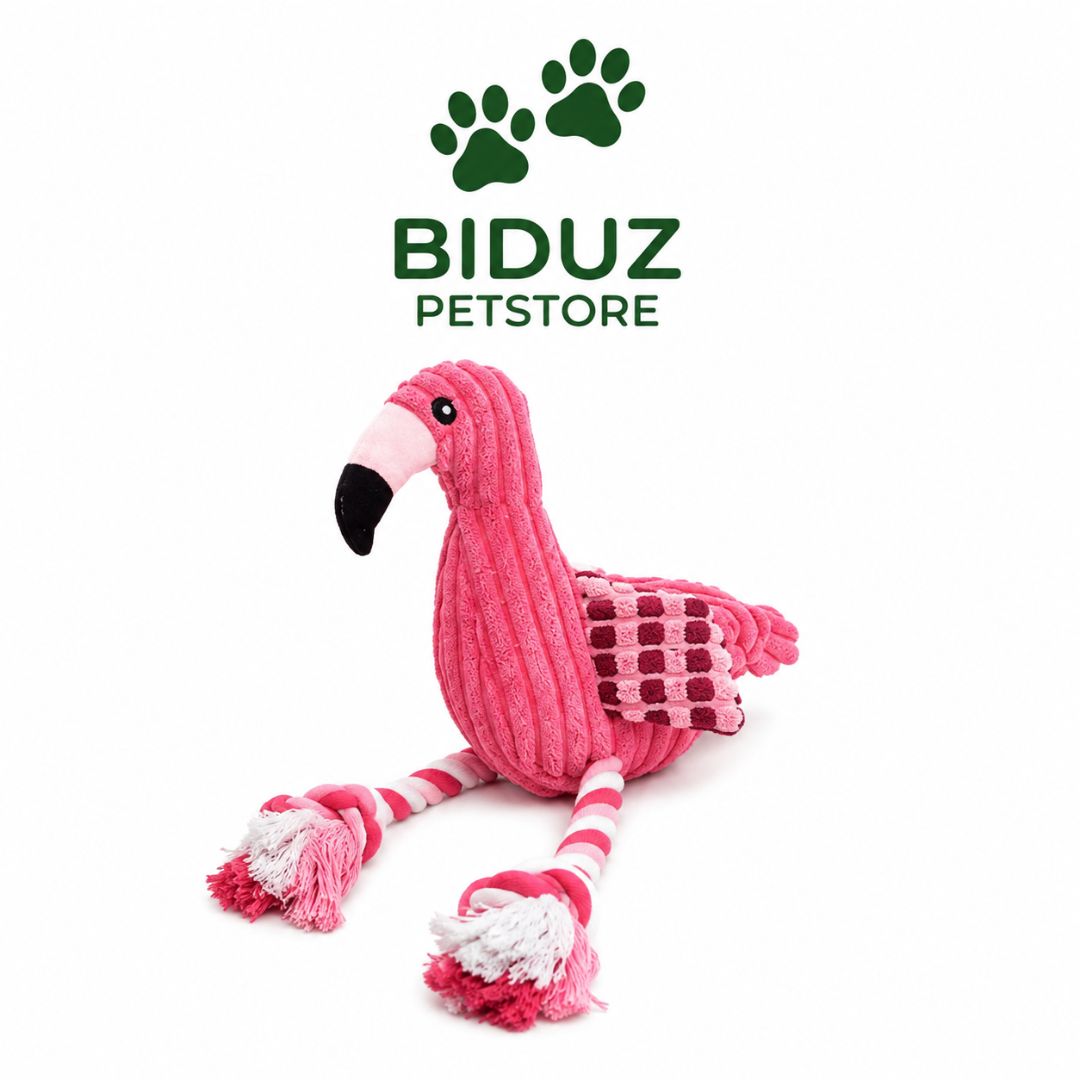 Brinquedo Flamingo de Pelúcia para Cães com Apito e Pernas de Corda | Interativo e Macio