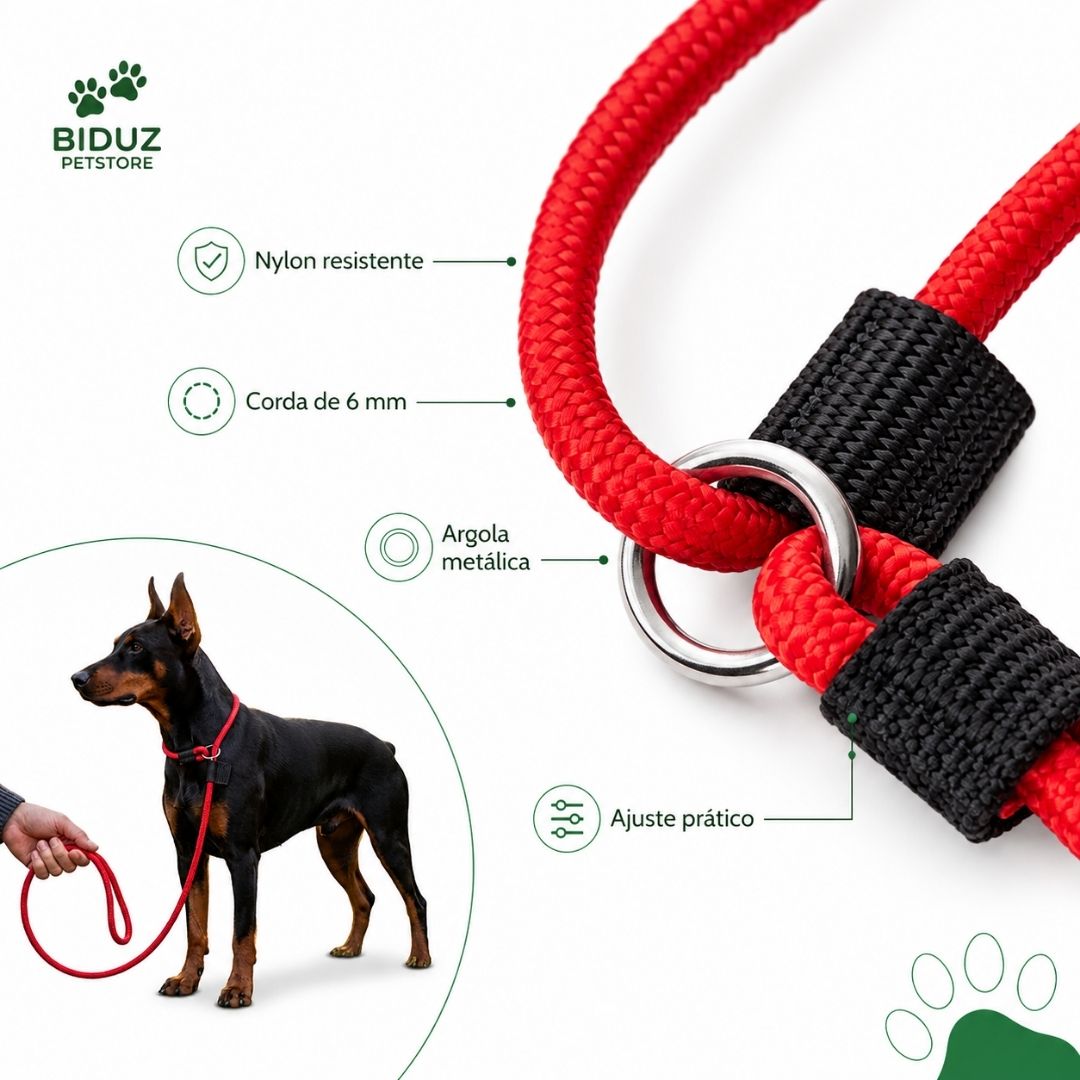 Guia Unificada Ajustável para Cães em Nylon 6 mm – Passeio e Adestramento