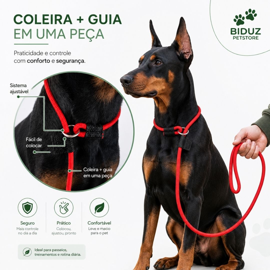 Guia Unificada Ajustável para Cães em Nylon 6 mm – Passeio e Adestramento