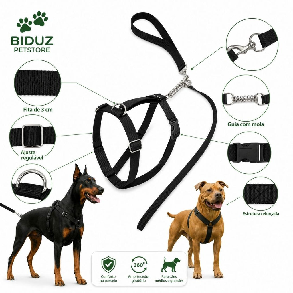 Kit Peitoral Ajustável com Guia para Cães Médios e Grandes – Reforçado e Confortável