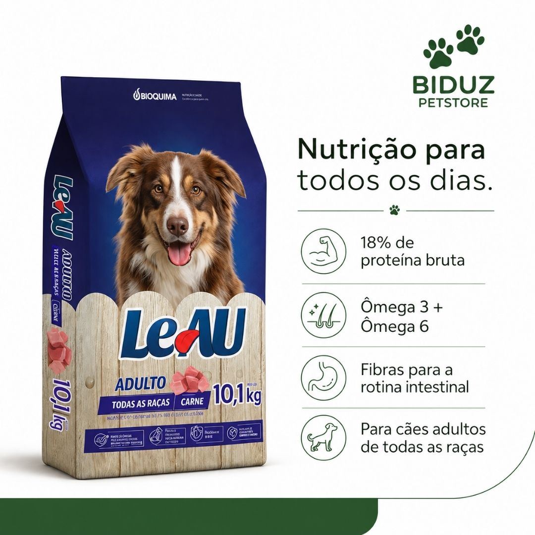 Ração Leau Adulto Sabor Carne 10,1 kg para Cães – 18% de Proteína