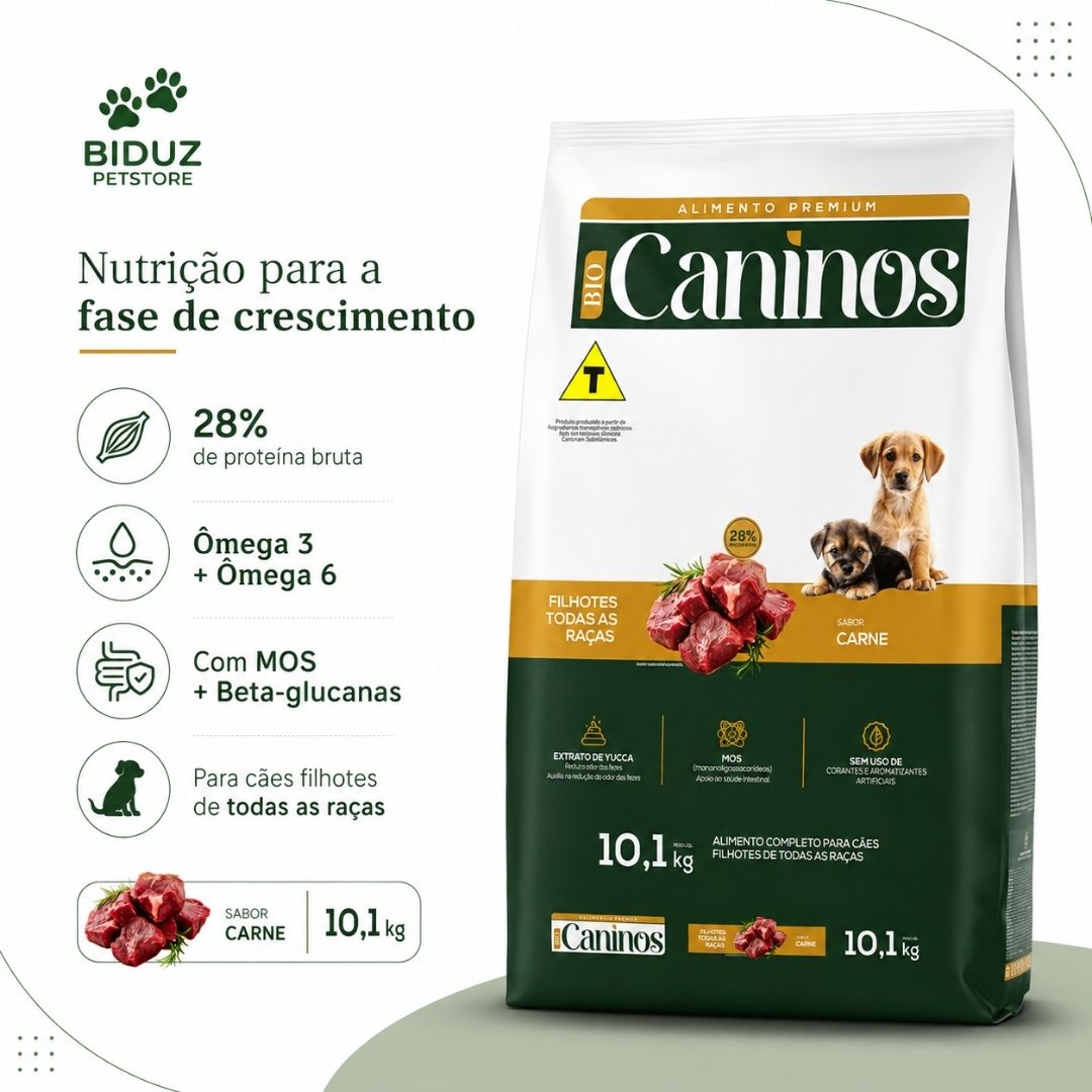 Ração Canino's Premium Filhotes Sabor Carne 10,1 kg – 28% de Proteína