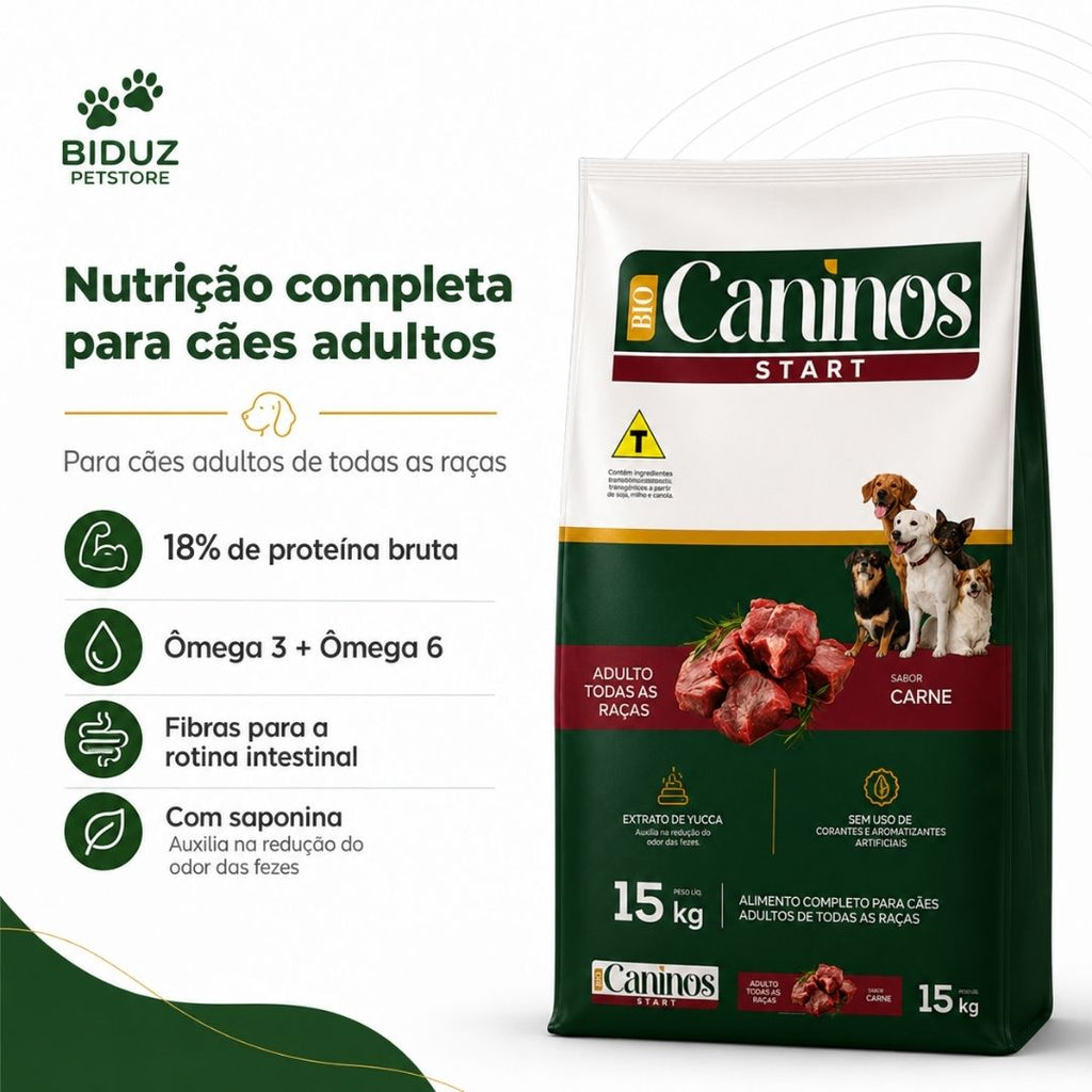 Ração Canino's Start Adulto Sabor Carne 15 kg – 18% de Proteína